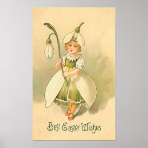 Poster Belle Fleur Fille Vintage Pâques