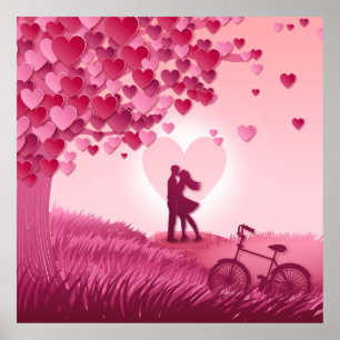 Poster Belle illustration romantique rose de couples de