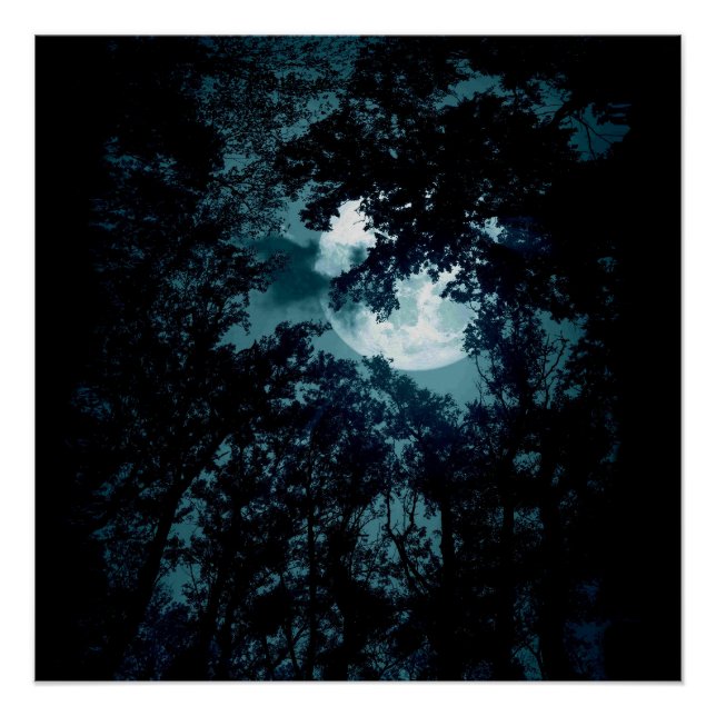 Poster Belle Lune qui coule avec les arbres (Devant)