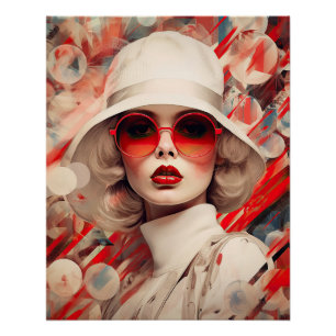 Poster Belle Parisienne en lunettes de soleil et casquett