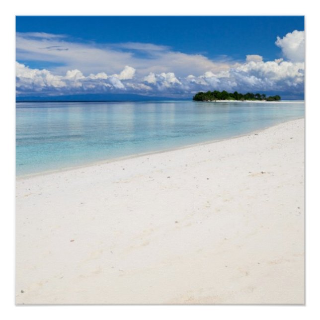 Poster Belle plage de sable blanc et océan turquoise (Devant)