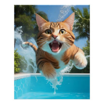 Belle Plongée de chat dans la piscine Amusante