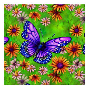 Poster Belle prairie à papillon pourpre