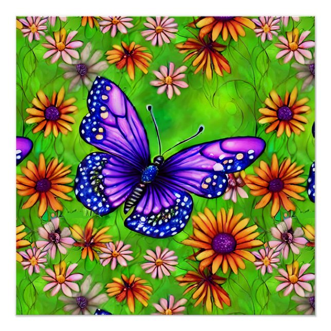 Poster Belle prairie à papillon pourpre (Devant)