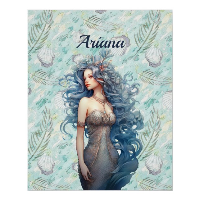 Poster Belle sirène à ailes bleues (Devant)