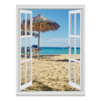Belle Vue Sur La Plage De Sable Et La Fenêtre Sur