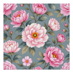 Poster Belles fleurs roses en fleurs