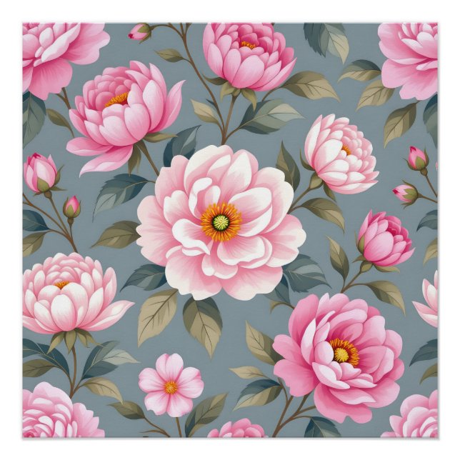 Poster Belles fleurs roses en fleurs (Devant)
