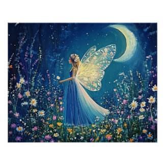 Poster Belles fleurs sauvages et fée. 