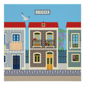 Poster Belles maisons portugaises avec tuiles ou azulejos