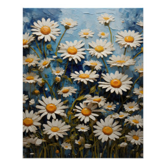 Poster Belles marguerites sur arrière - plan bleu