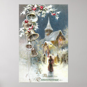 Poster Bells argentées et Noël de cru d'église