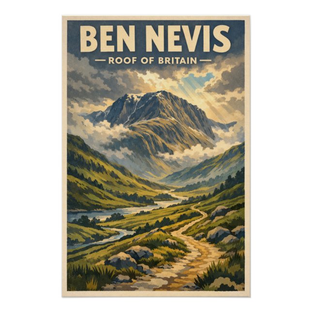 Poster Ben Nevis, Royaume-Uni, dans un style rétro classi (Devant)