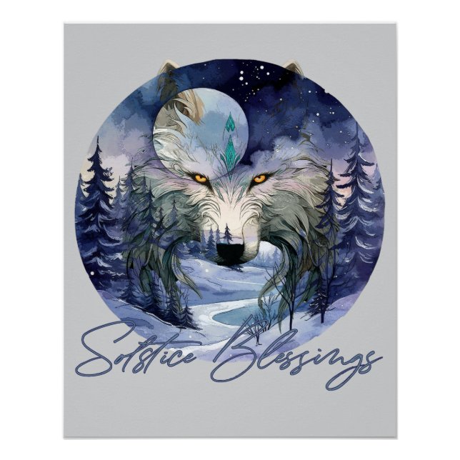 Poster Bénédiction solstice Wolf d'hiver Moonlight Woods (Devant)