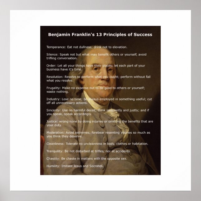 Poster Benjamin Franklin 13 Principes de réussite (Devant)