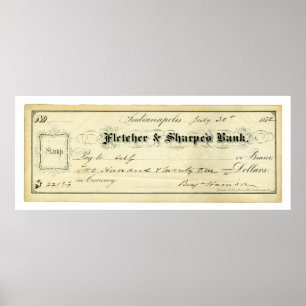Poster Benjamin Harrison Signed Check du 30 juillet 1875