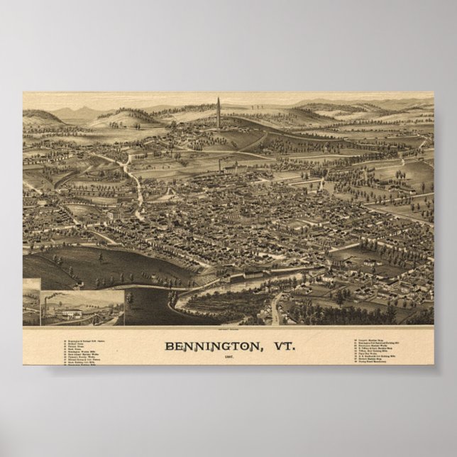 Poster Bennington, Vermont Green Mountains Vintage (Devant)