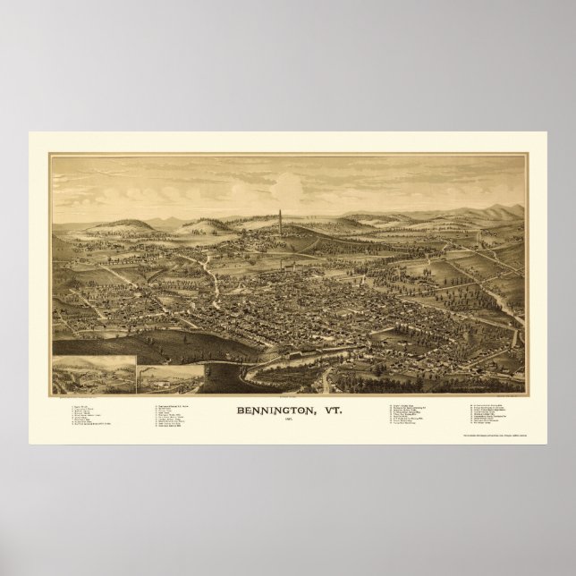 Poster Bennington, VT Panoramic Map - 1887 (Devant)