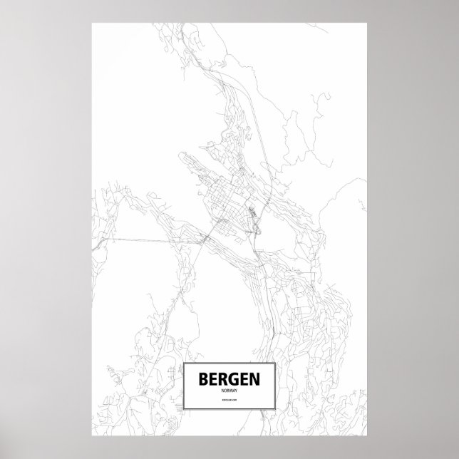 Poster Bergen, Norvège (noir sur blanc) (Devant)