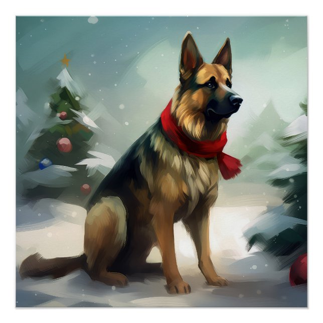 Poster Berger Allemand dans la neige de Noël (Devant)