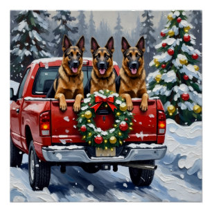 Poster Berger Belge Noël Camion Rouge Fêtes