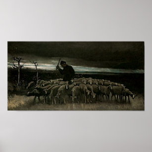 Poster Berger, troupeau de mouton Van Gogh Art