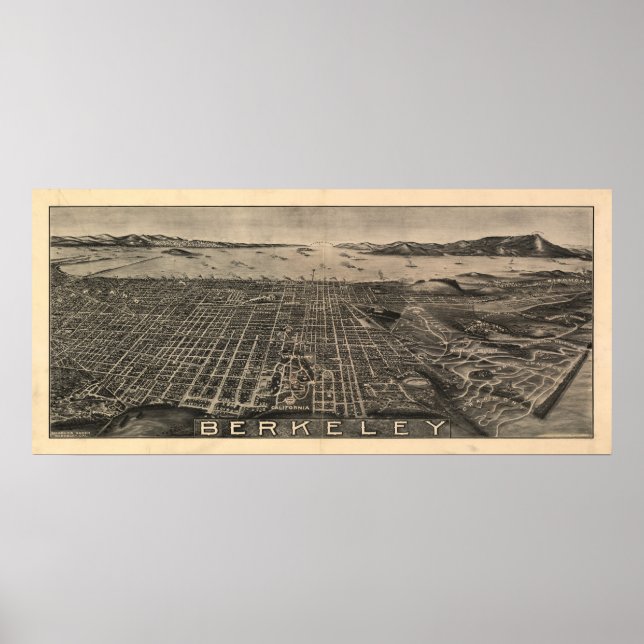 Poster Berkeley California 1909 Antique carte panoramique (Devant)