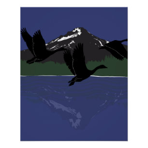 Poster Bernaches du Canada volant au-dessus du Mountain L