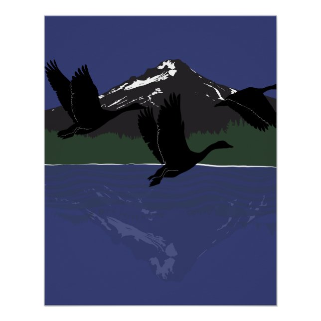 Poster Bernaches du Canada volant au-dessus du Mountain L (Devant)
