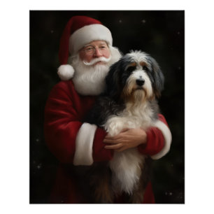 Poster Bernedoodle avec le Père Noël Festif Noël 