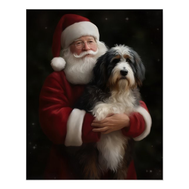 Poster Bernedoodle avec le Père Noël Festif Noël  (Devant)