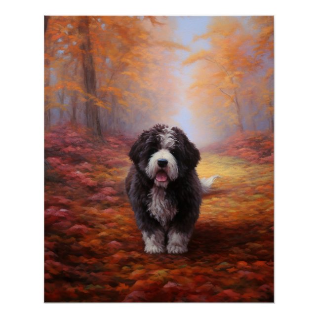 Poster Bernedoodle en automne Leaves automne Inspire (Devant)
