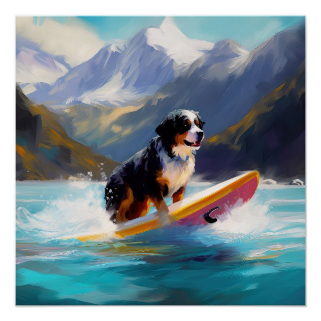 Poster Bernese Mountain Beach Surf Paining (Devant)