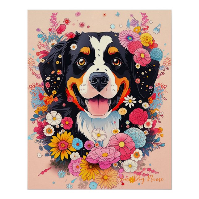 Poster Bernese Mountain Dog and Flowers 005 - Juif sur me (Devant)