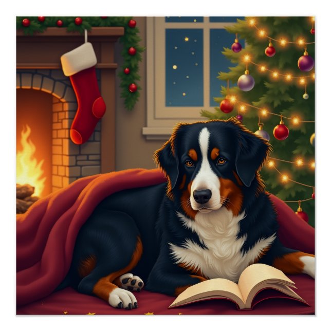 Poster Bernese Mountain Dog Christmas Bedtime Story (Devant)