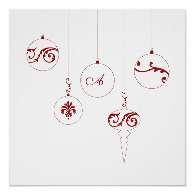Poster Berry Rouge Monogramme Bauble ornements de Noël (Devant)