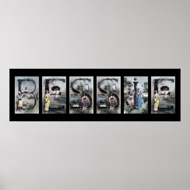 Poster BESSIE Alphabet Vintage Lettre Nom Art (Devant)