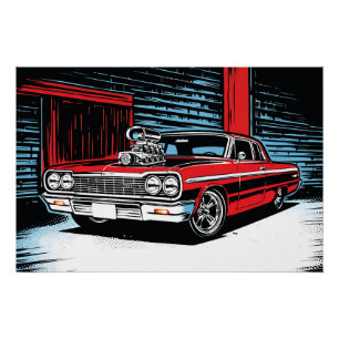 Poster Bête de Garage Cruiser Pop Art Rouge