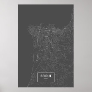 Poster Beyrouth, Liban (blanc sur le noir)