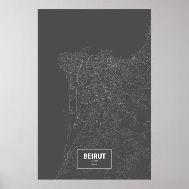 Poster Beyrouth, Liban (blanc sur noir) (Devant)