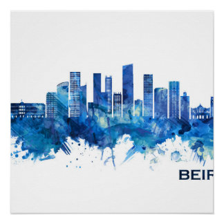 Poster Beyrouth Liban Skyline bleu