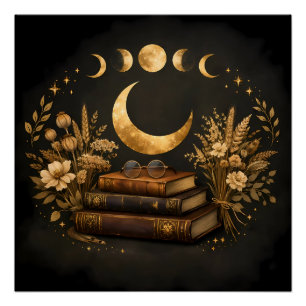 Poster Bibliothèque Mystique Dorée & Art Botanique Boho d