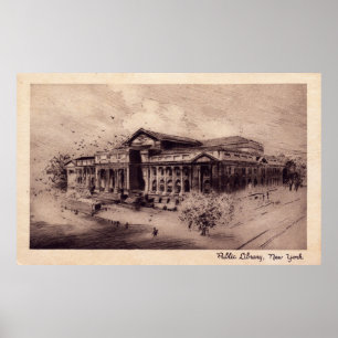 Poster Bibliothèque publique, cru de New York City