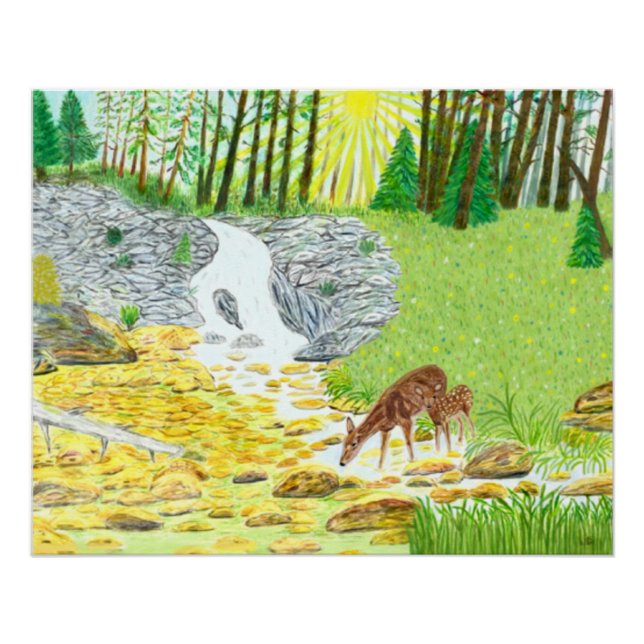 Poster Biche et faon brillant (Devant)