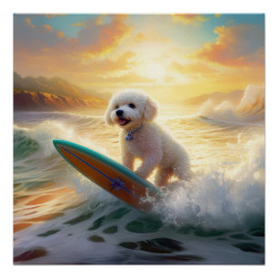 Poster Bichon Frise Beach Plage Surf Peinture