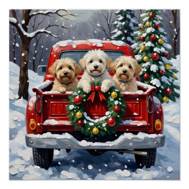 Poster Bichon Frise Christmas Red Truck Holiday (Devant)