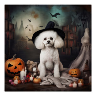 Poster Bichon Frisé Citrouilles Halloween Épouvantable