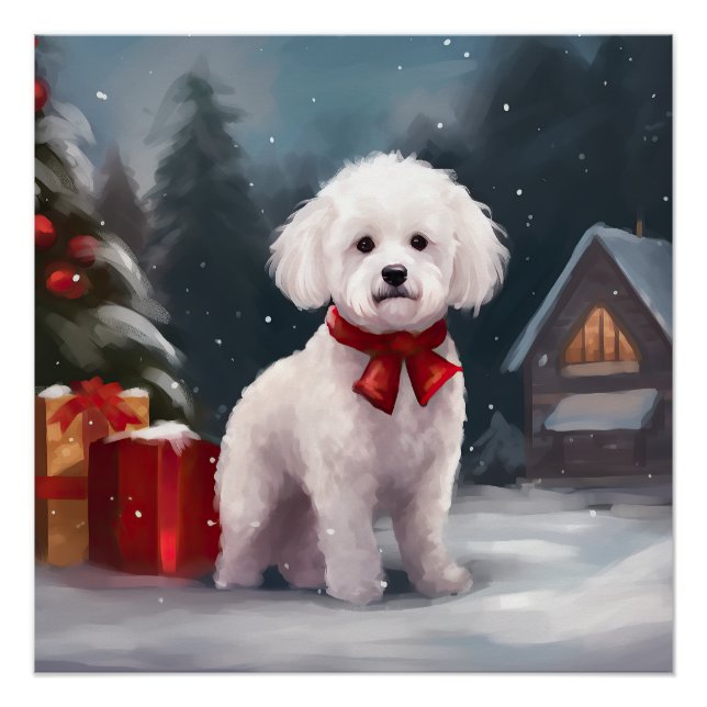 Poster Bichon Frise dans la neige Noël  (Devant)