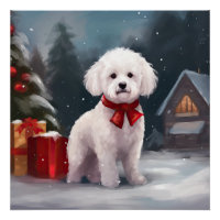 Bichon Frise Dog à Noël de neige