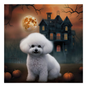 Poster Bichon frisé Halloween effrayant
